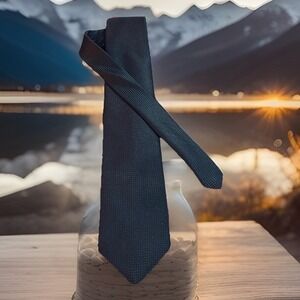 George Tie Mens 3.75x58" Black Silk Geometric Woven Classic Necktie Formal